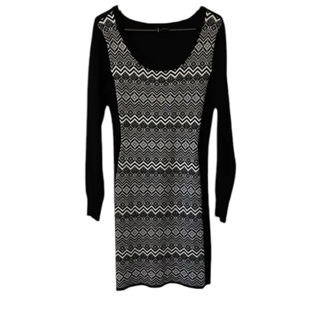 Ultra Flirt Black Geometric Fitted Sweater Dress-XL